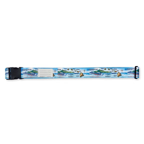 Islands of Hawai‘i NCL luggage strap, 71”L x 2”W, adjustable with a strong buckle, vibrant design, and blank ID card for easy suitcase identification.