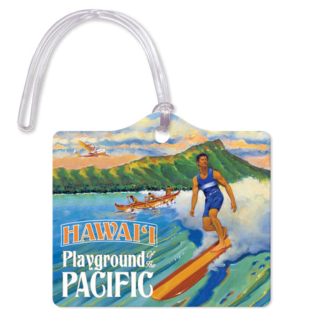 Luggage tag with vintage Hawaii surf