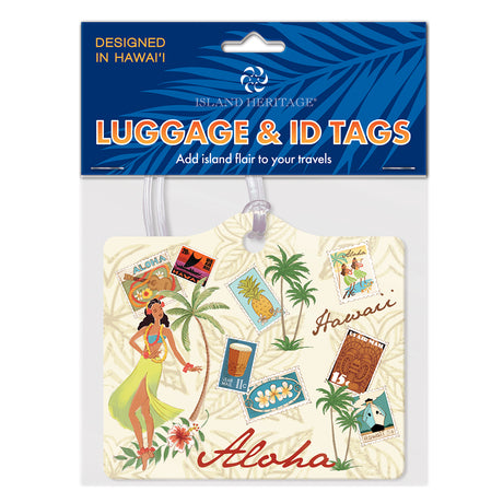 Packaged luggage tags with Hawaii vintage hula theme