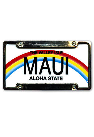 The valley isle Maui aloha state licence plate with rainbow