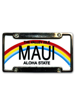 The valley isle Maui aloha state licence plate with rainbow