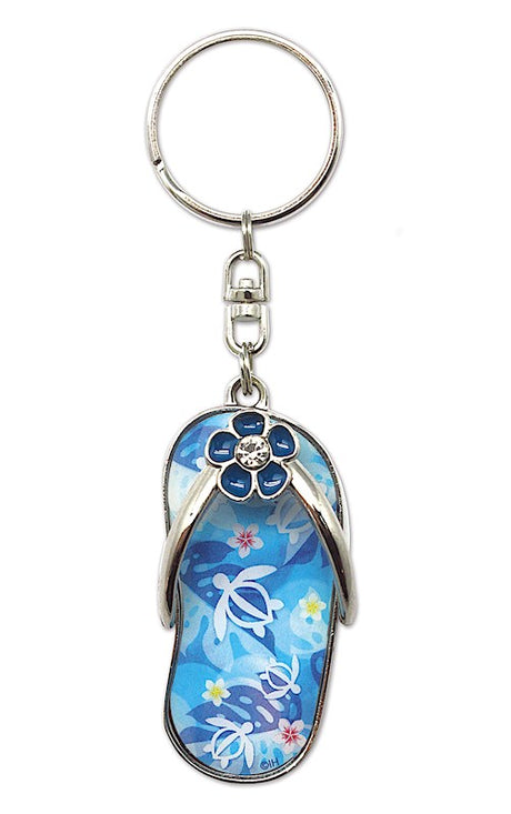 Metal Slipper Keychain, Honu Floral