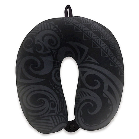 Microfiber travel neck pillow featuring a Tribal design, showcasing intricate patterns and earthy tones, perfect for comfort during travel.