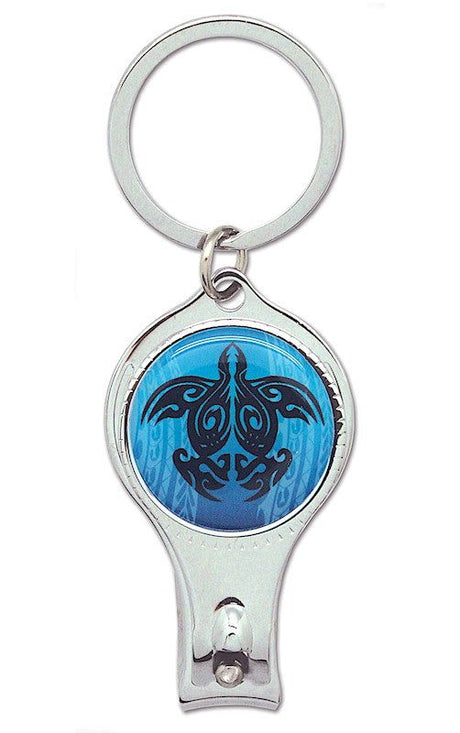 Nail clipper keychain featuring a Tribal Honu design, showcasing intricate tribal patterns of sea turtles, perfect for convenient nail care on the go.