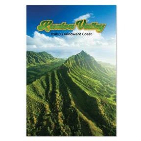 O‘ahu postcard featuring the lush beauty of Kualoa Valley, showcasing iconic landmarks for a vibrant and scenic view of the island.