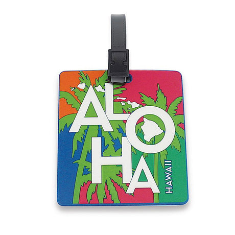 PVC luggage tag featuring a Tropical Aloha design, showcasing vibrant tropical motifs, perfect for adding a fun touch to your travel gear.