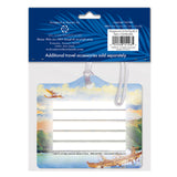 Back of packaged luggage tag with vintage Hawaii theme