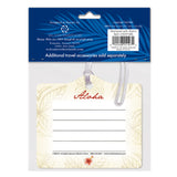 The back of packaged luggage tags with aloha Hawaii theme