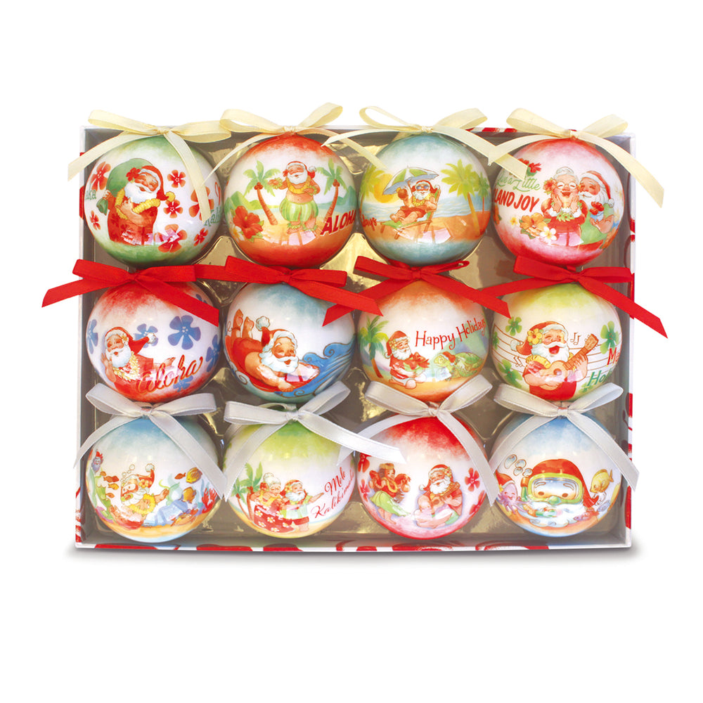 Paper Ball Ornaments 12 Pack, Santa's Island Holiday