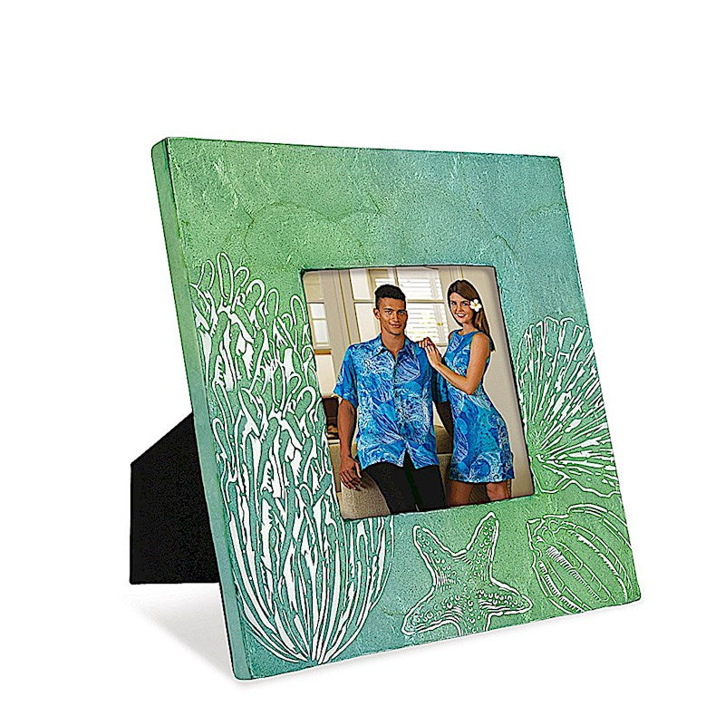 Photo Frame 3 x 3, Painted Shells - Green