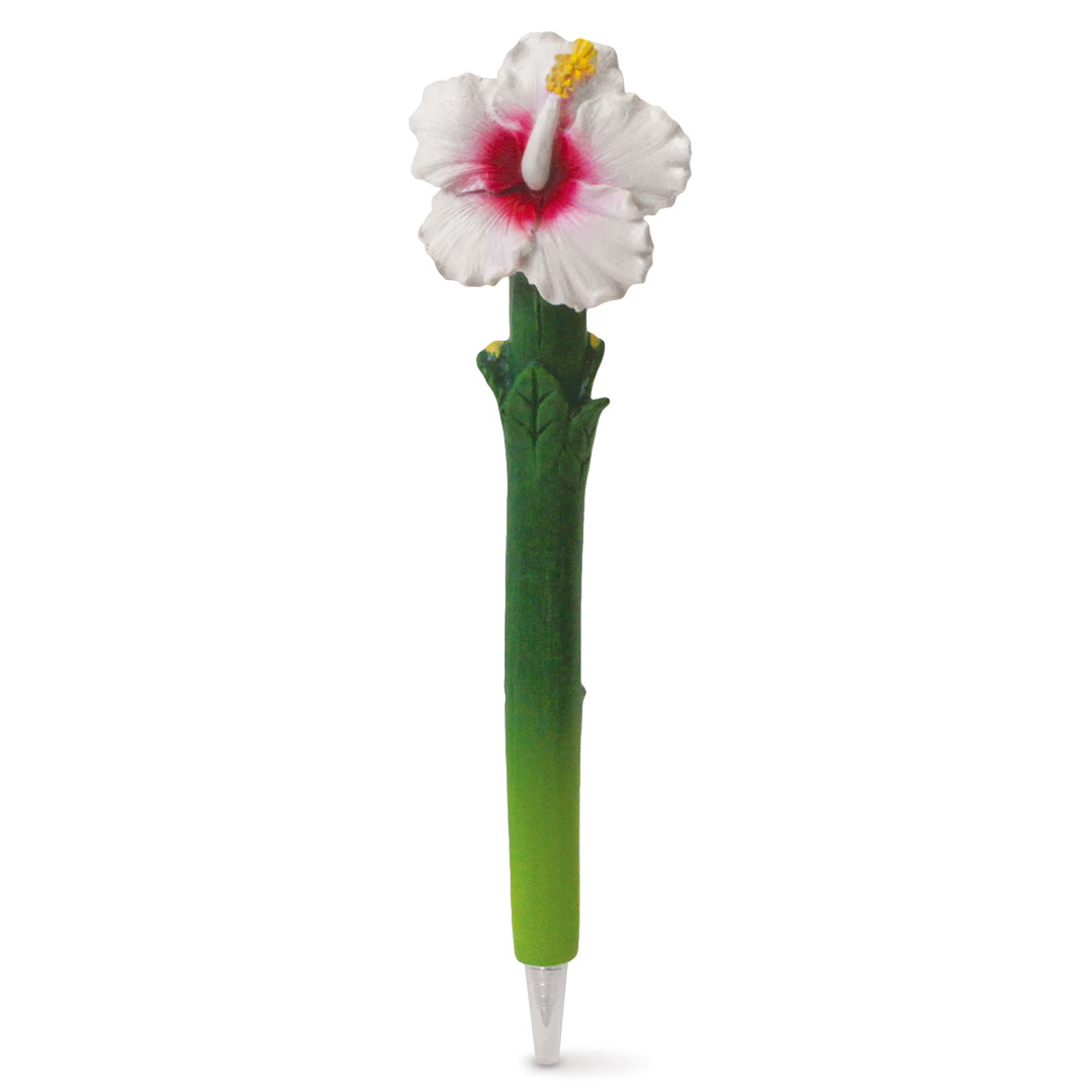 Polyresin Pen, White Hibiscus