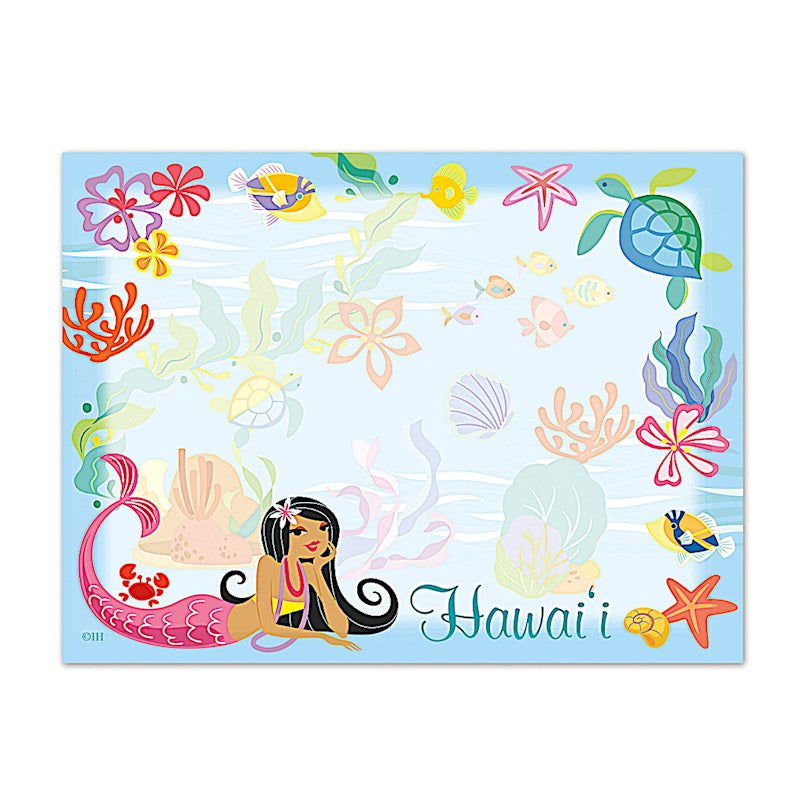 Rectangular Stick'n notes featuring an Island Hula Mermaids design, showcasing vibrant mermaid illustrations and tropical elements, perfect for writing quick notes.