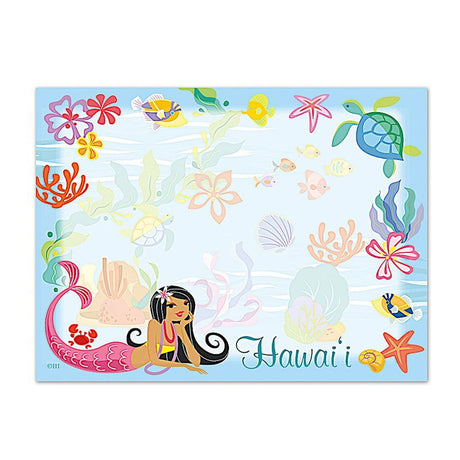 Rectangular Stick'n notes featuring an Island Hula Mermaids design, showcasing vibrant mermaid illustrations and tropical elements, perfect for writing quick notes.