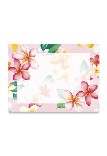 Rectangular Stick 'N Notes featuring a Plumeria Pink design, adorned with soft pink plumeria flowers, ideal for writing notes or reminders with a tropical touch.