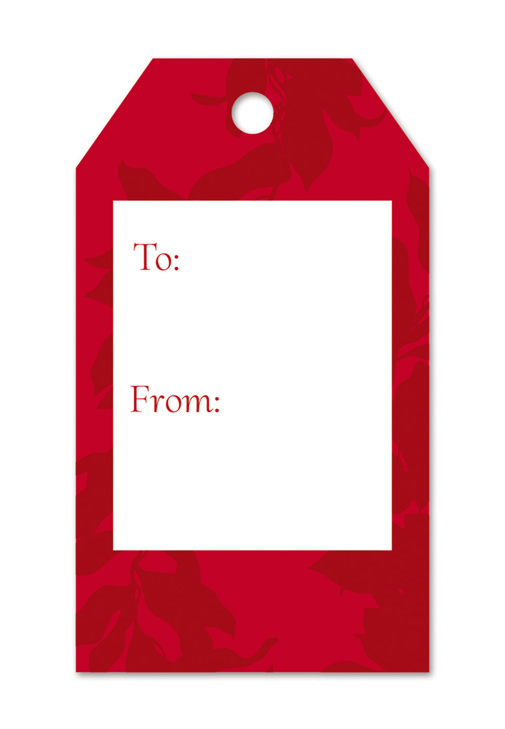 Red Christmas gift tag with words to and from