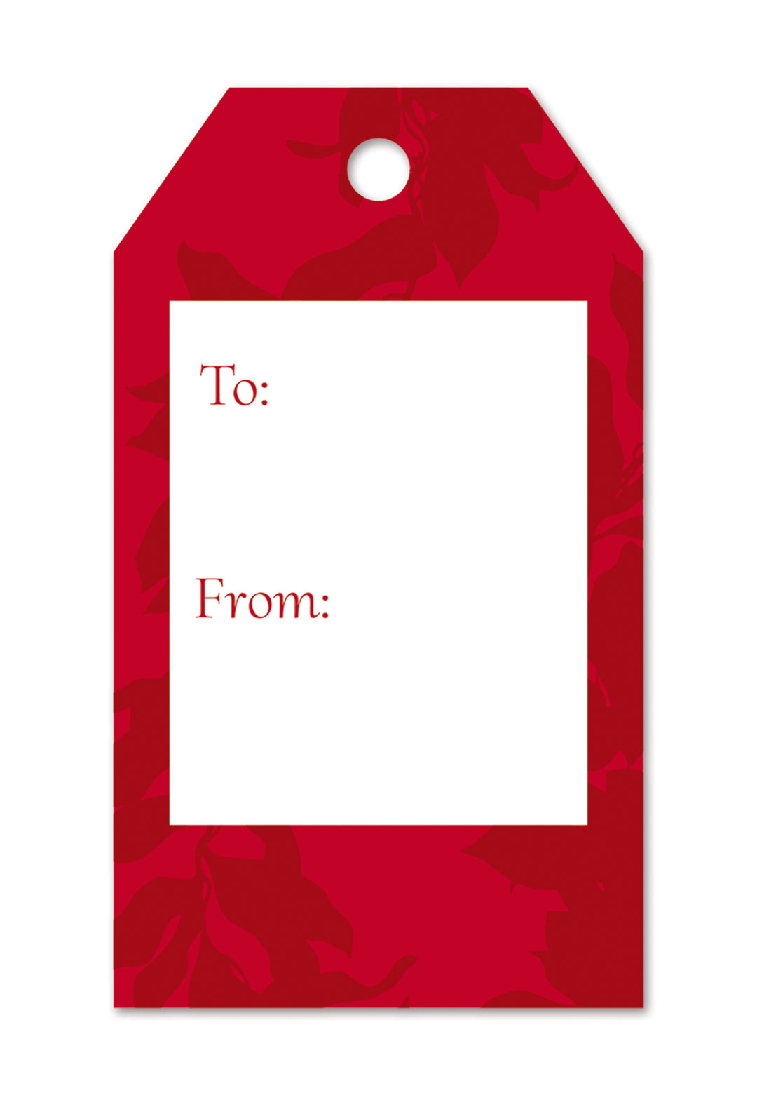 Red Christmas gift tag with words to and from