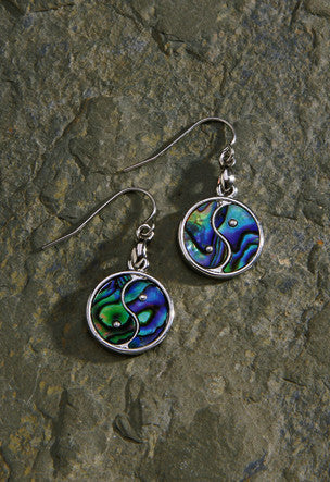 Shell/Pewter Earrings, Paua Yin Yang Dangling