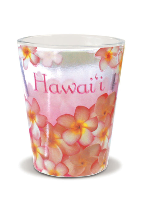 Short OPP Shot Glass, Pink Plumerias