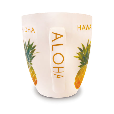 Hawaii pineapple white mug with Aloha on handle 