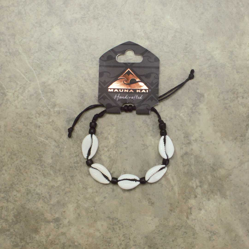 Sigay Shell Bracelet, Black Bead with Black Cord