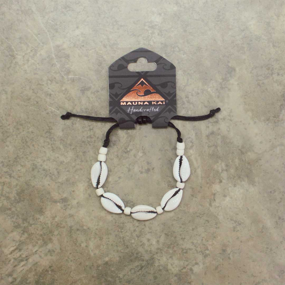 Sigay Shell Bracelet, White Bead with Black Cord