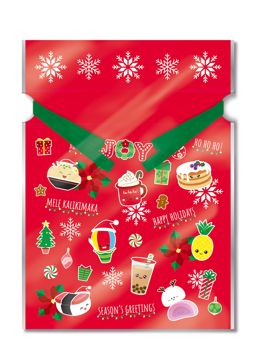 Small Foil Drawstring Gift Bag 3 Pack, Festive Local Grindz