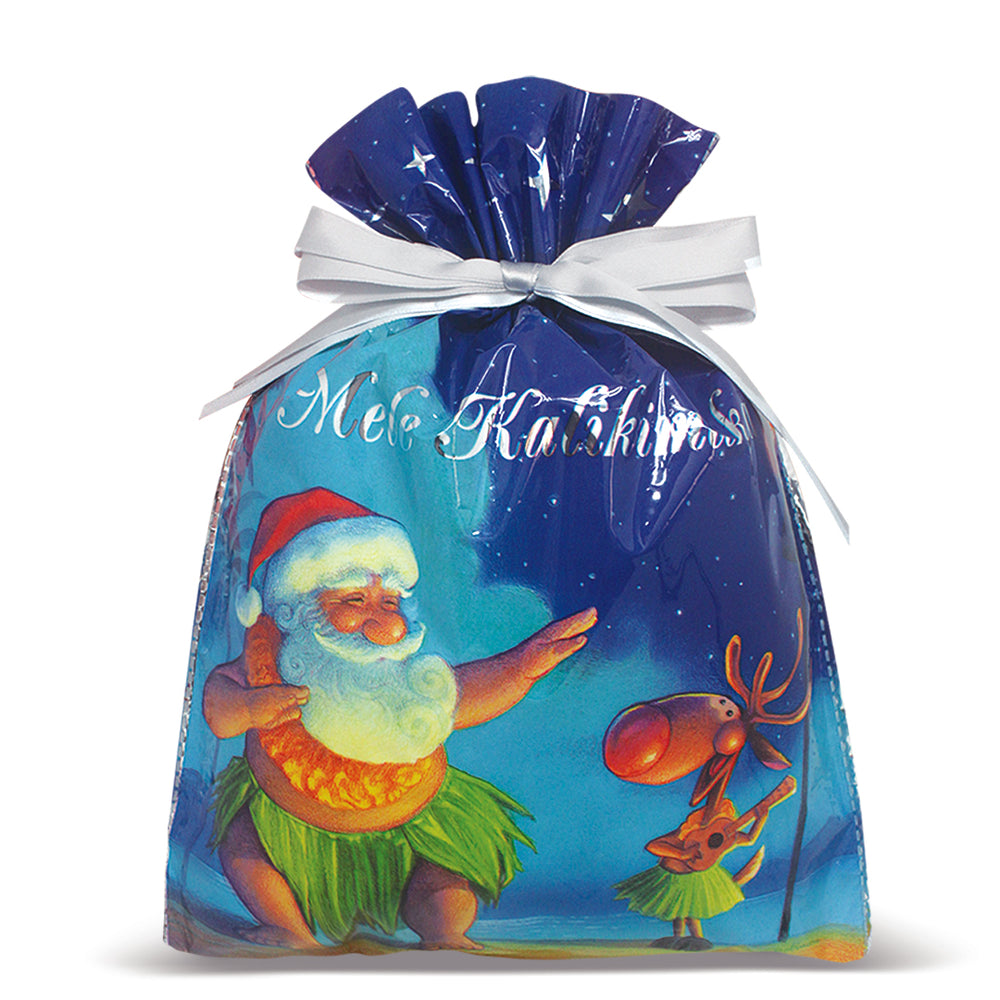 Small Foil Drawstring Gift Bags 3-Pack, Santa Dances Hula