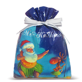 Small Foil Drawstring Gift Bags 3-Pack, Santa Dances Hula