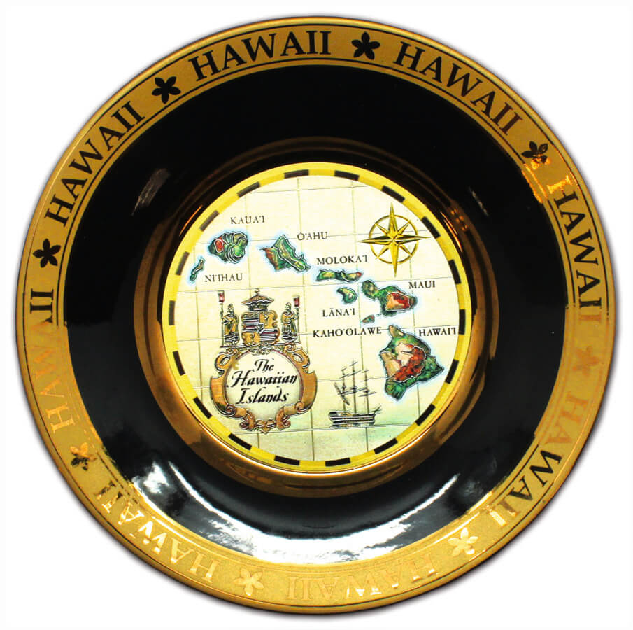 Souvenir Gold Display Plate 6", Islands of Hawaii - Tan  