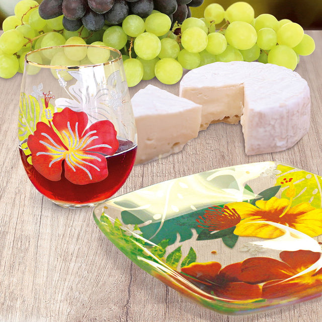 Stemless Wine Glass, Floral Monstera  