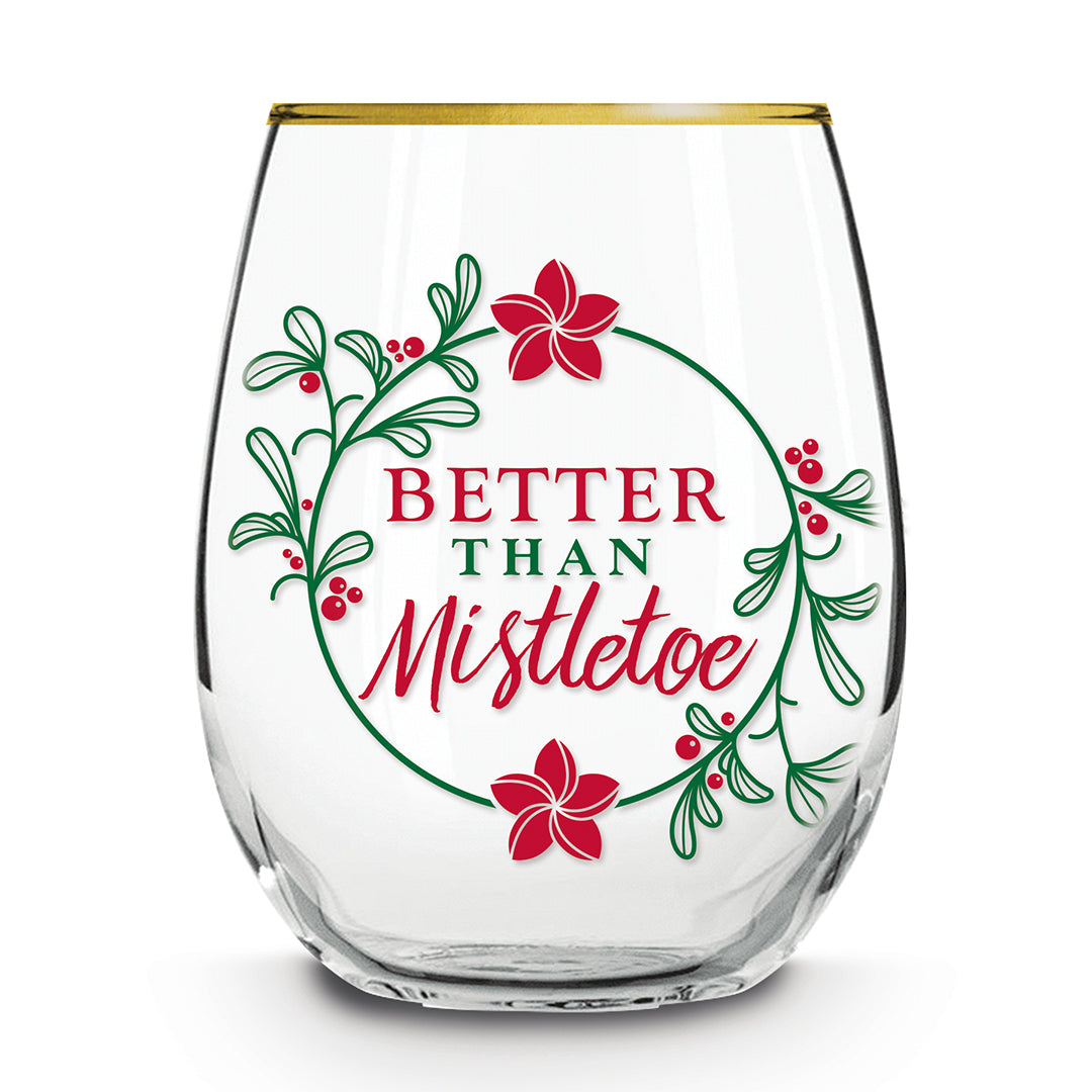 Stemless Wine Glass, Plumeria Mistletoe