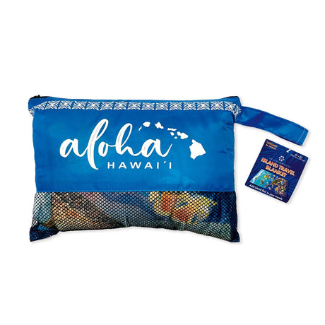 Portable travel blanket with the cute Ocean of Friends pattern, ideal for adding comfort during your travels.