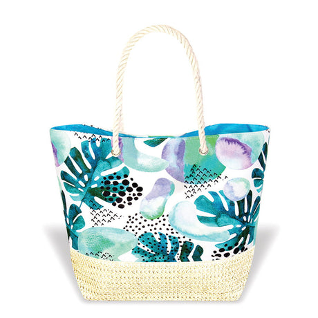 Tropical Straw Totes, Midnight Monstera  