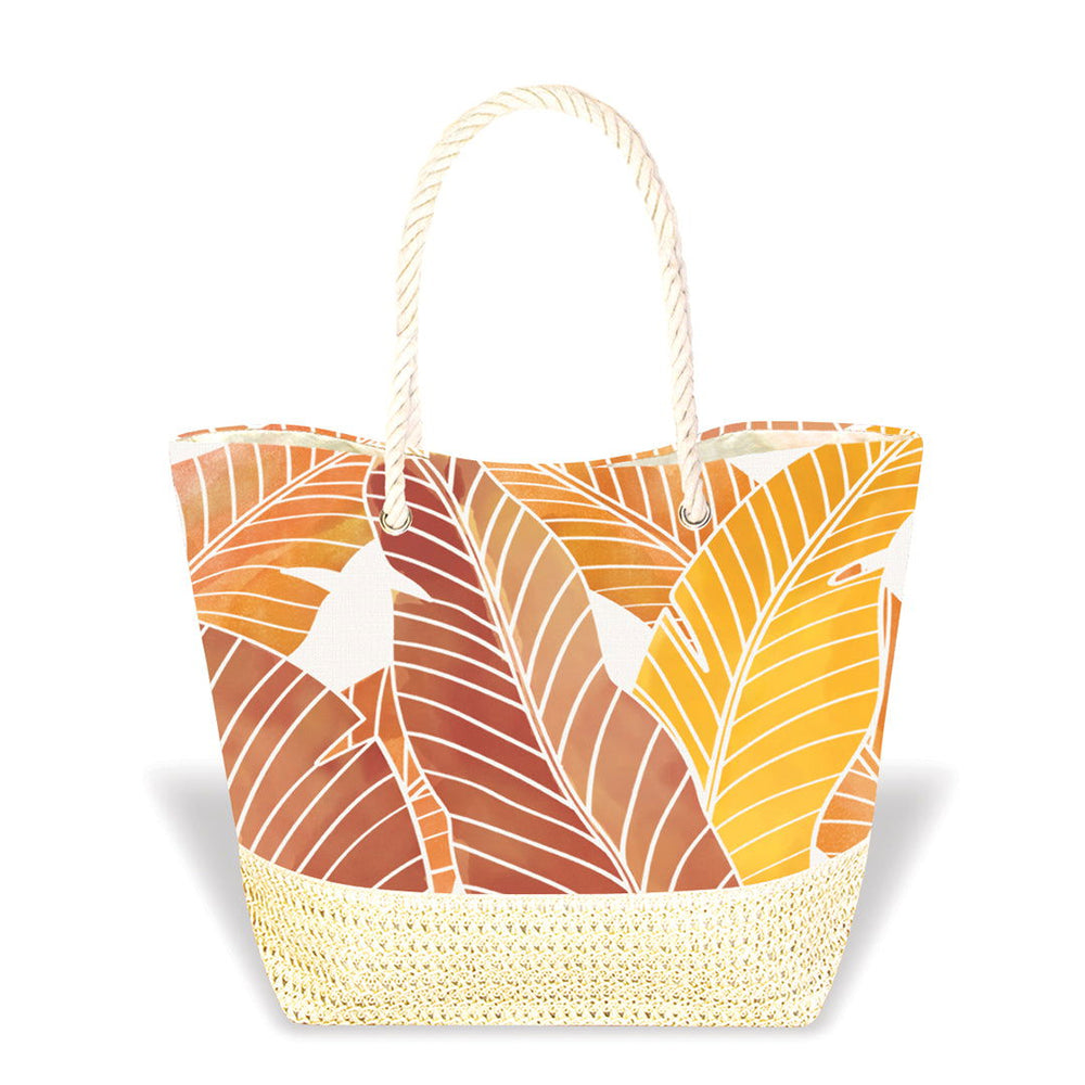 Tropical Straw Totes, Tropical Leaves - Brown  