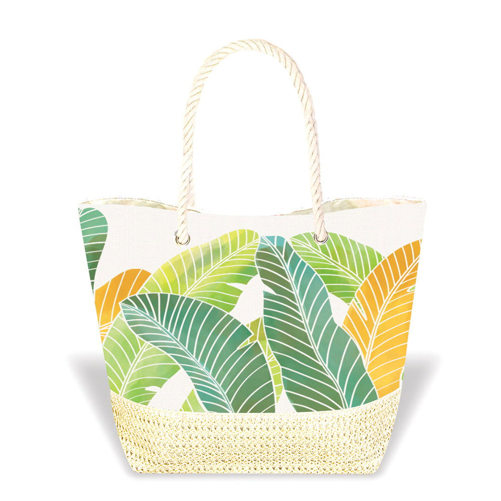 Tropical Straw Totes, Tropical Leaves - Green  