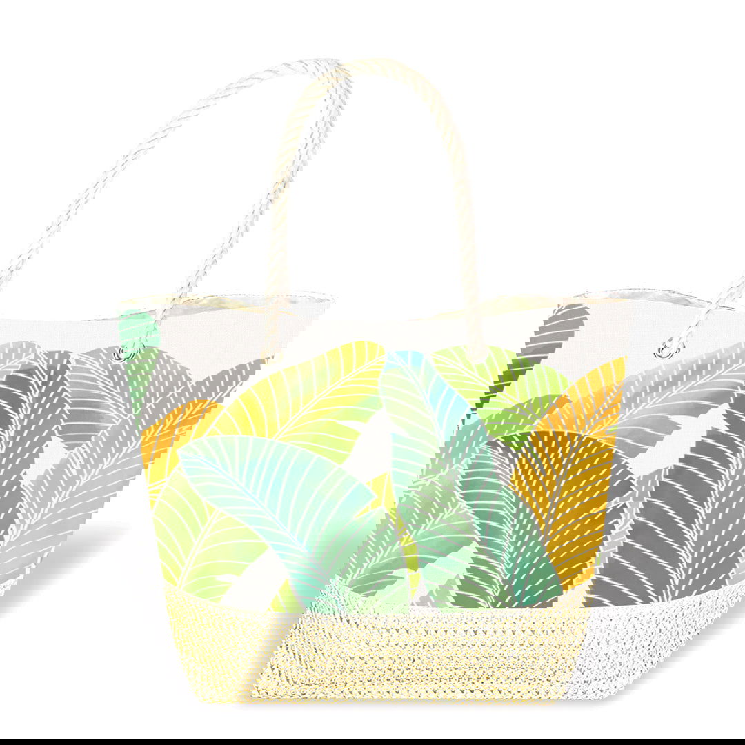 Tropical Straw Totes, Tropical Leaves - Green  