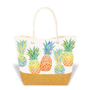 Tropical Straw Totes, Watercolor Pineapple  