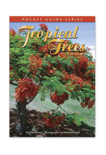 Book of 'Tropical Trees of Hawai‘i' book, featuring vibrant illustrations and detailed information about various tropical tree species found in Hawaii.