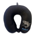 Black Velvet Neck Pillow, Manō Hawai‘i, soft velvet shell, expandable polystyrene beads, loop for easy attachment, and snap button for secure fit.