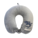 Grey Manō Hawai‘i Velvet Neck Pillow, 10" W x 11" L, plush velvet, expandable beads for neck support, with loop and snap button for easy attachment.