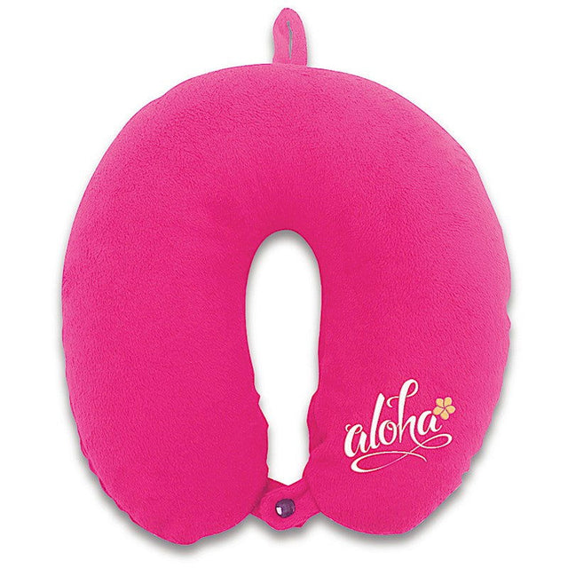 Velvet travel neck pillow featuring an Aloha Floral design, showcasing soft, tropical floral patterns, perfect for luxurious comfort while traveling.