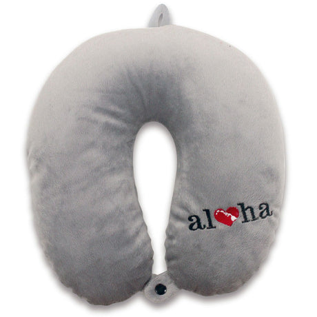 Velvet travel neck pillow featuring a Heart of Hawaii design, showcasing tropical motifs and vibrant colors, ideal for comfortable and stylish travel.