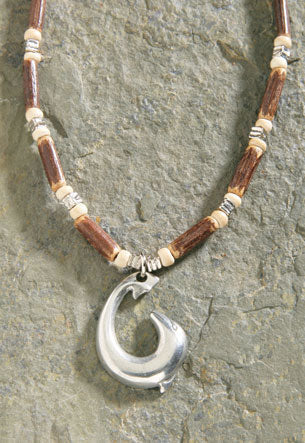 Wood Beaded Cord, Pewter - Dolphin Hook