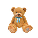 Extra huggable large Aloha Bear with soft brown fur, a sweet smile, and a blue ribbon that says 'Aloha Bear'