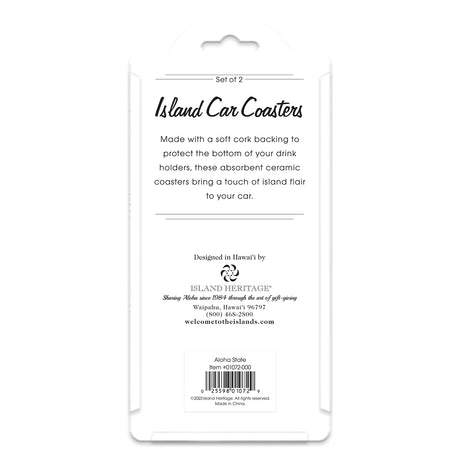 The back of a Hawaii island car coaster package.