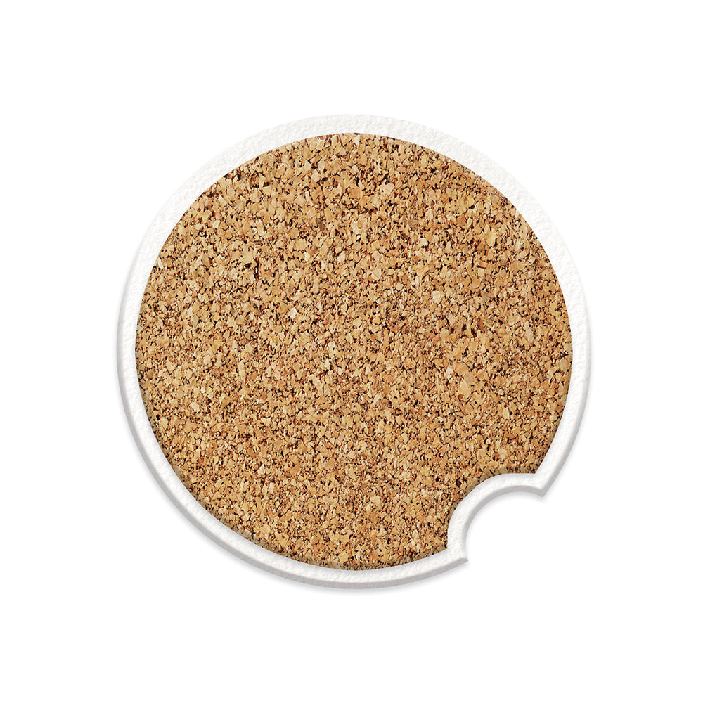 The cork back of a car accessory 