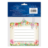 Back of packaged luggage tags with Hawaii floral theme