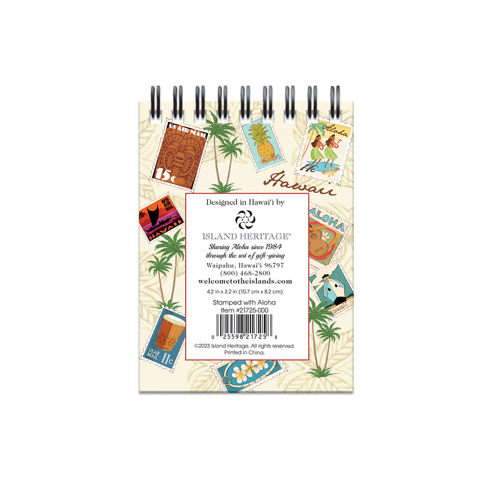 The back of a spiral note book that is Hawaii vintage hula theme.