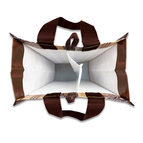 top view of a brown tribal wine bag