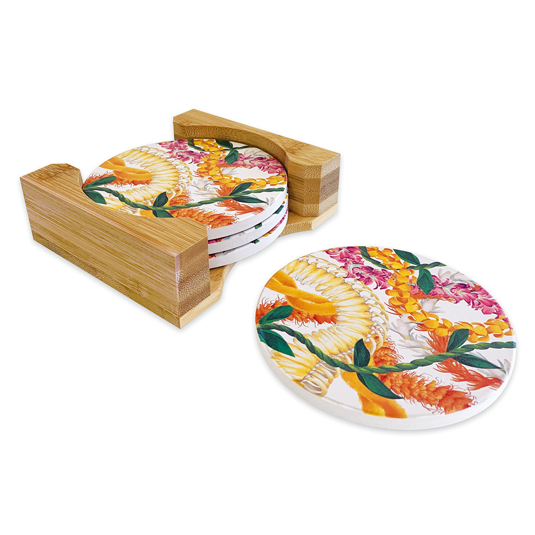 a set of Hawaii floral lei coasters.